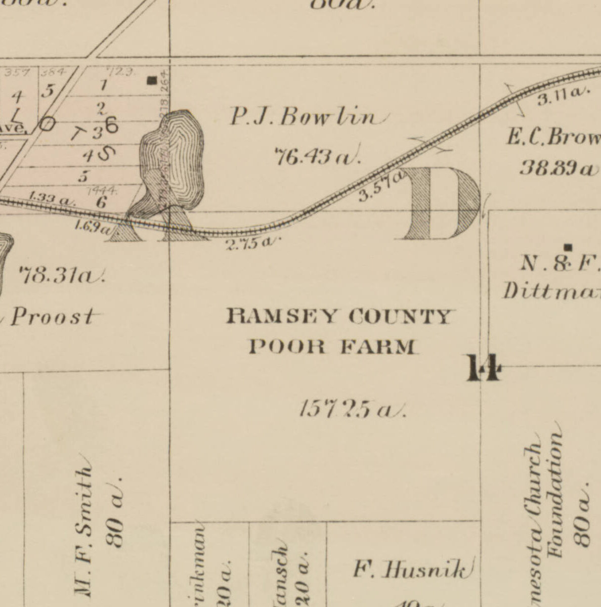 Map showing Ramsey County Poor Farm grounds