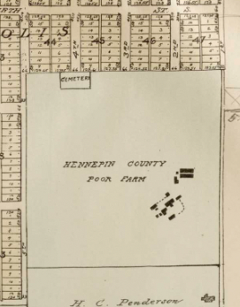 Map showing Hennepin County Poor Farm grounds
