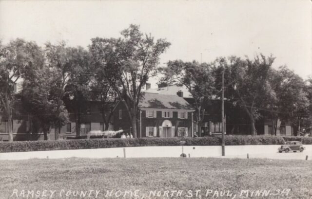 Ramsey County poor farm postcard Black and white photo postcard of the Overseer's residence at the Ramsey County Poor Farm.